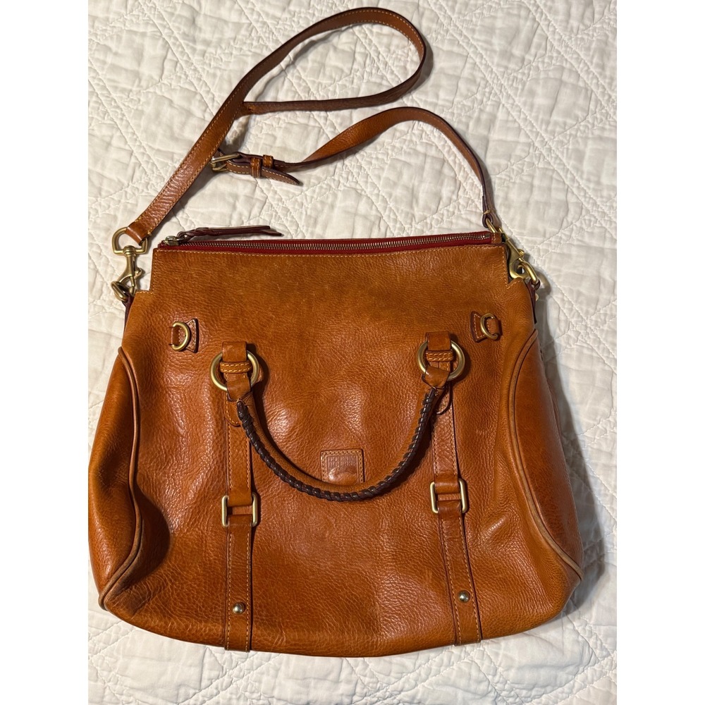 Dooney & Bourke Florentine Leather Satchel Crossbody Bag Ginger Tan Brass Duck
